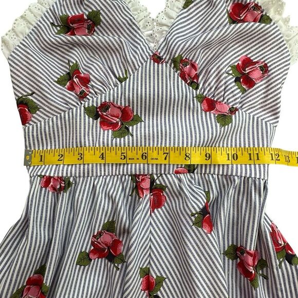 DENISE ARE HERE! Vintage Blue & White Striped Mini Dress Size 5/6 - Picture 9 of 12